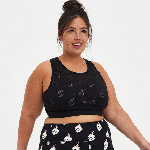 TORRID Low-Impact Wireless Mesh Overlay Active Sports Bra - Skull Black - Size 0 - Picture 2 of 9